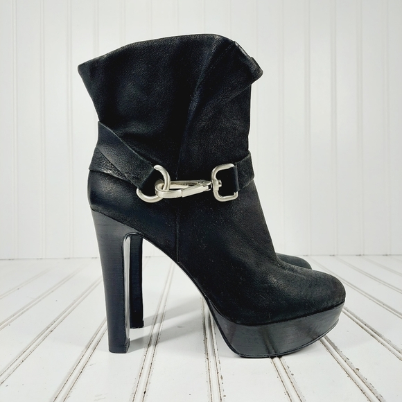 Nine West Midi Black Nubuck Leather Slouchy Pull On Platform Booties K277 - Picture 5 of 13